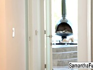 Big-assed cougar Samantha Saint hikes up her meshy dress and sticks anal plug into her elastic backdoor 6