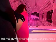 Hot Among Us porn parody with Ebony sweetheart Adriana Maya taking immense black dick into mouth and twat 4