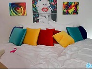 Gorgeous big-tittied cougar in stockings penetrates her slit and asshole with various sex toys on webcam 4