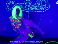 Busty slut Jewelz Blu uses neon paint to make her solo masturbation even hotter and more interesting for webcam fans