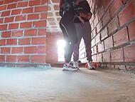 Kinky red-haired Latina blows her boyfriend and takes his boner from behind by the wall for the camera 8