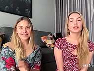 Sweet blonde lezzies spread legs to show the way they like pleasing each other orally for the camera 4