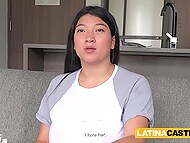 Busty Latina chick wants to be a model and she uses her mouth and breasts to prove it at casting 4