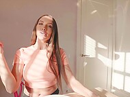 Adorable lady with perfect boobs Kristina Sweet makes her man's morning special 5