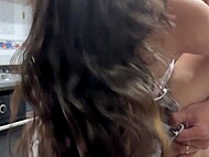 Cxlila Myers succumbs to her sexy roommate's lustful advances as he penetrates her deeply in the kitchen and brings pleasure to her face 7